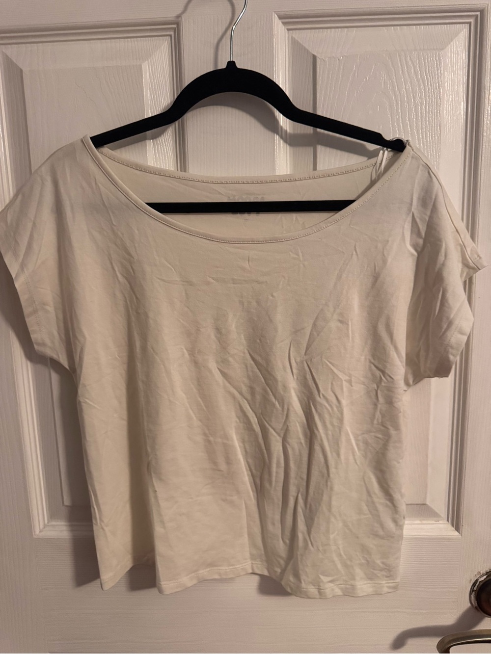 Relaxed Cream Boatneck Short Sleeve Top